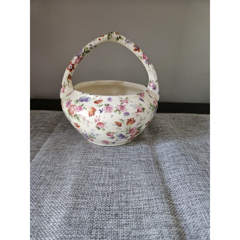 Erphila Pottery Dorset Pattern Cheery Chintz Handled Basket